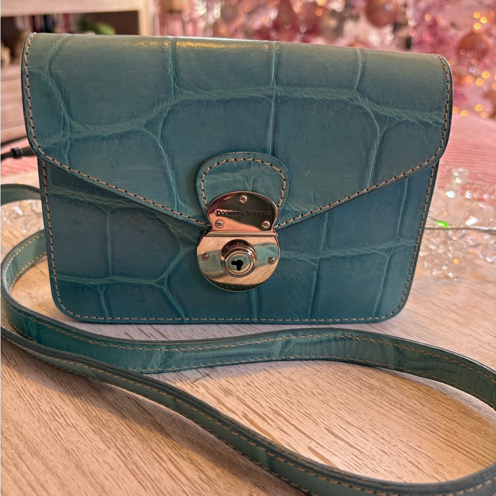 Dooney & Bourke Aqua Croc-Embossed Crossbody Bag..